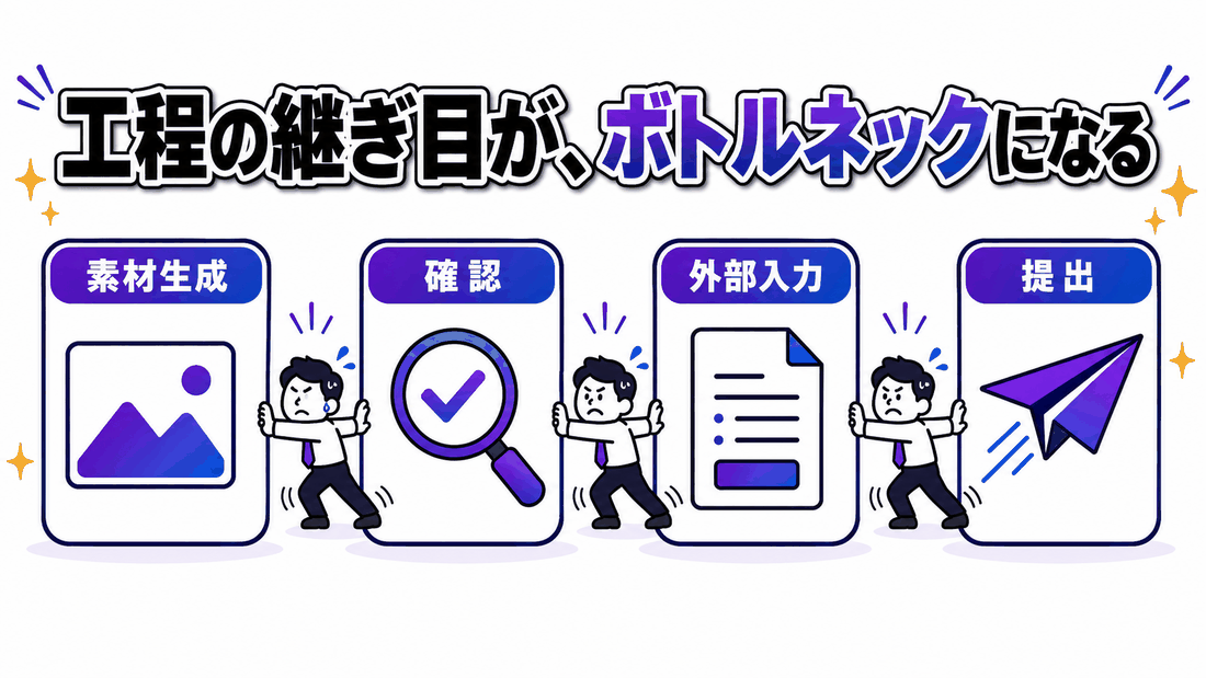 工程の継ぎ目がボトルネックになることを示す図解