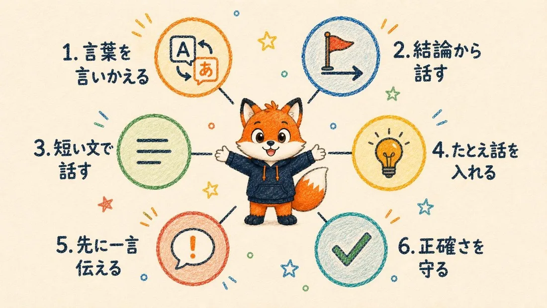 追記される6つのルールを丸アイコンで並列配置した図解