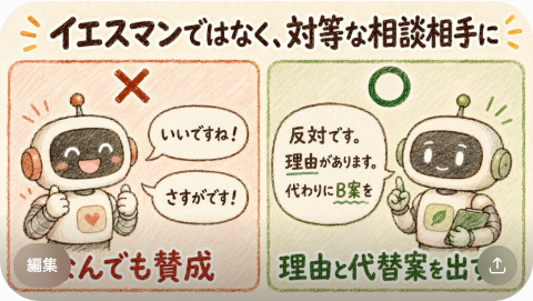 イエスマンではなく対等な相談相手に: なんでも賛成 vs 理由と代替案を出す